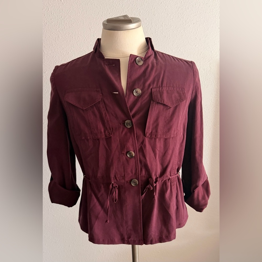 White House Black Market Deep Cabernet Soft Military Jacket 4 New